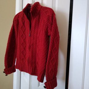 Irish Red Wool Zip-Up Sweater